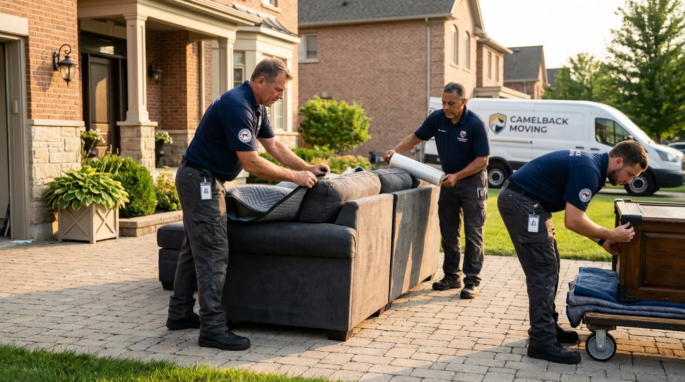 Large estate moving crew wrapping furniture in Clinton, IL