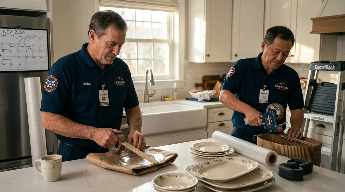 Professional crew packing kitchen dishware in Clinton, IL